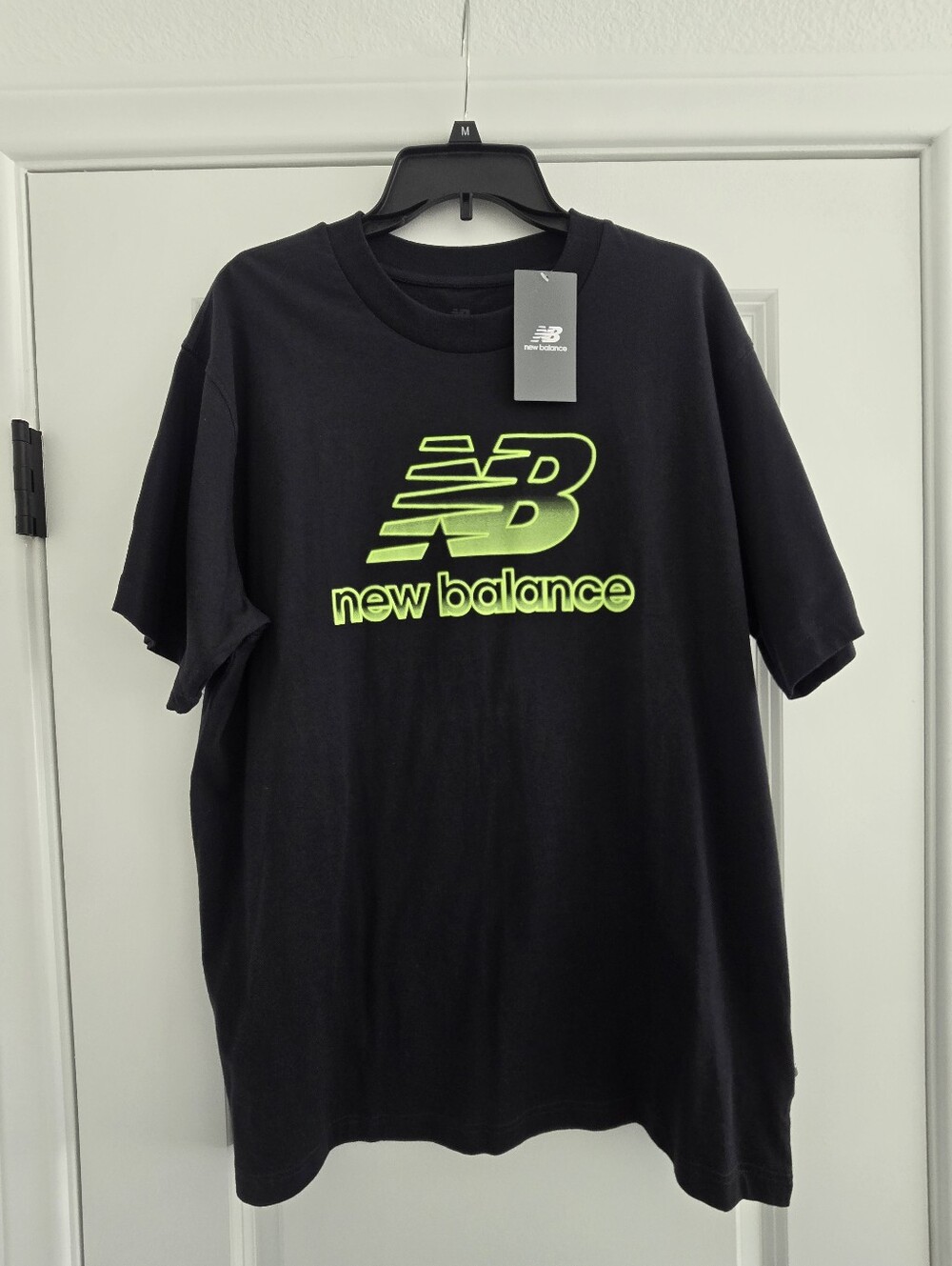 Brand New New Balance Black T-Shirt with Neon Yellow-Green Logo Size Large Men